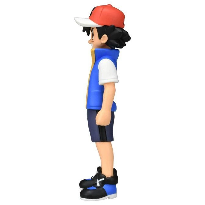  Ash Ketchum figurine in blue vest, red cap, and black and blue shoes.