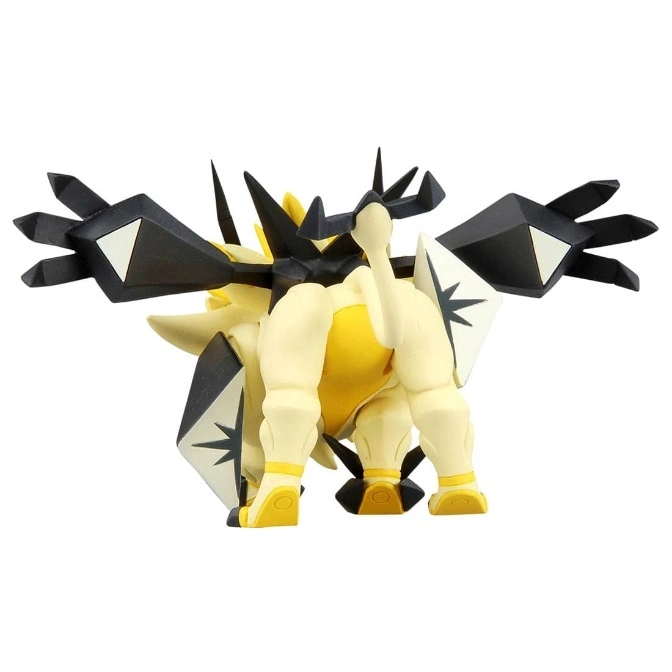  Dusk Mane Necrozma toy figure, rear view. Black, white, and yellow color scheme.