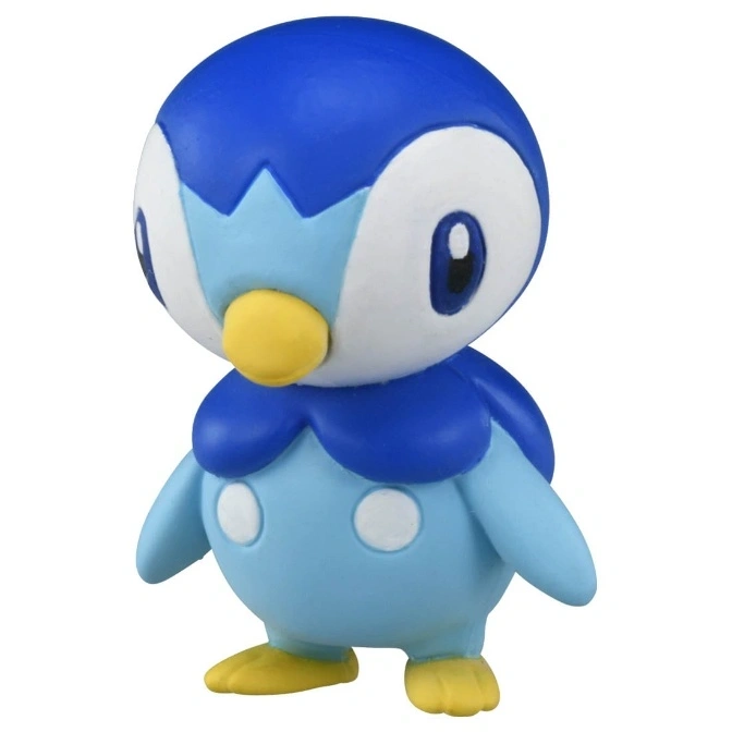 Piplup toy figure with blue head, yellow beak, and light blue body.
