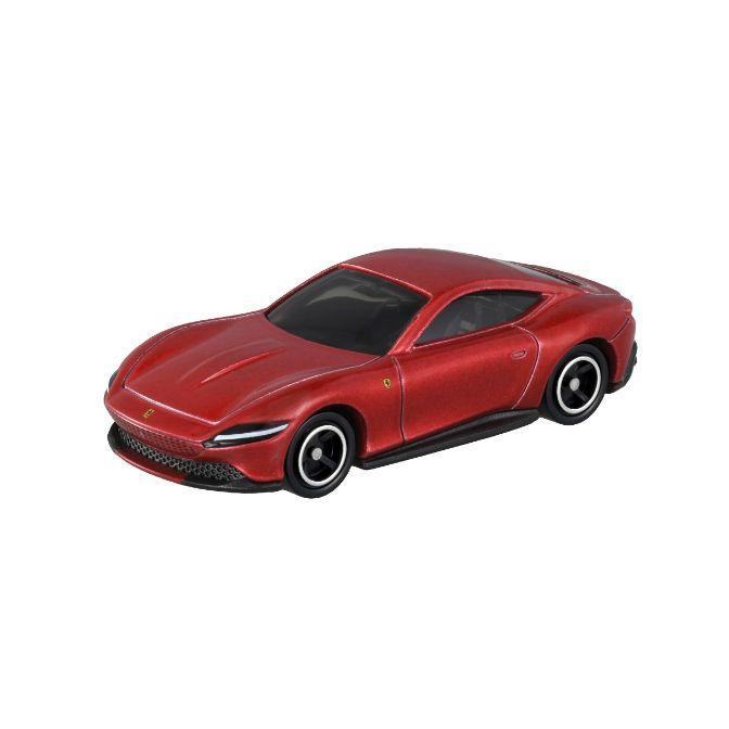 Red Ferrari Roma toy car with detailed wheels and grille.