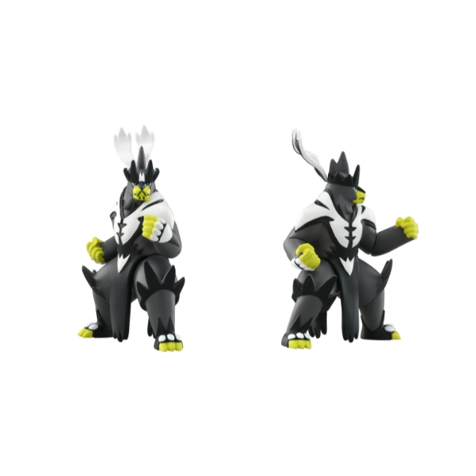  Two Urshifu action figures in fighting poses, one Single Strike Style, one Rapid Strike Style.