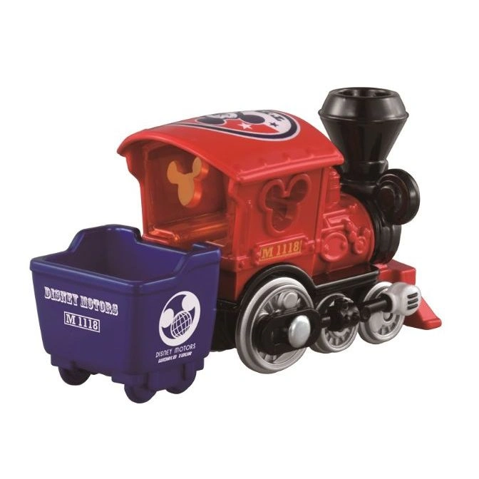  Disney Motors toy train with blue carriage and red engine.