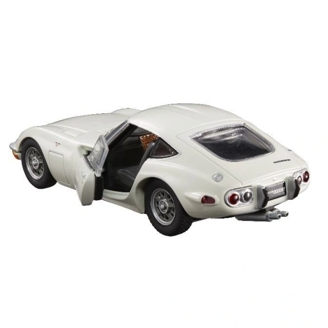  White Toyota 2000GT toy car with open door, showcasing interior details.