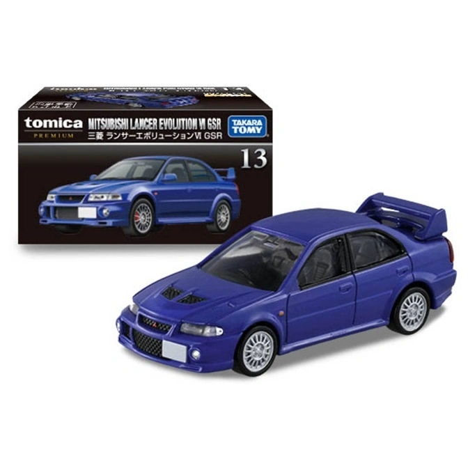  Blue Tomica Mitsubishi Lancer Evolution VI GSR toy car with box.