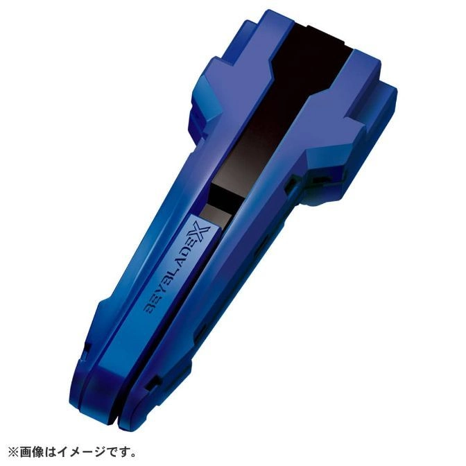  Blue Beyblade X launcher with black grip, ready for spinning top battles.