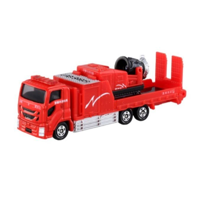 Red toy truck with a snow blower on the back.
