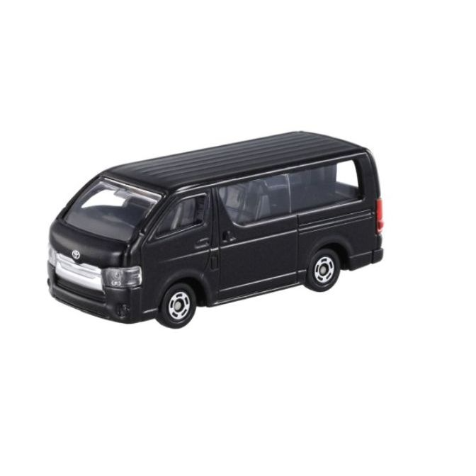 Black toy van with silver grill and detailed wheels.