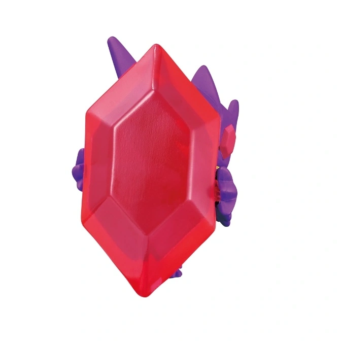  Purple toy figure holding a large, faceted red gem.