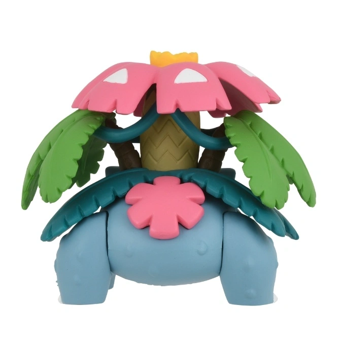  Venusaur toy with pink flower, green leaves, and blue body.