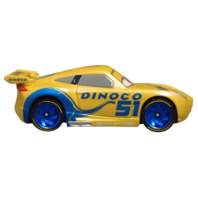  Yellow Dinoco toy car with blue accents and the number 51.