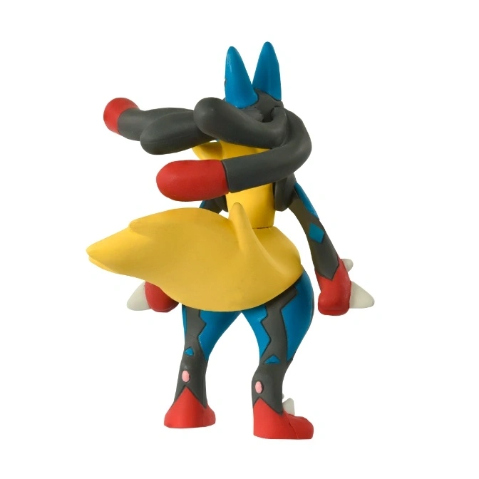  Lucario toy figure with yellow cape, blue accents, and black appendages.