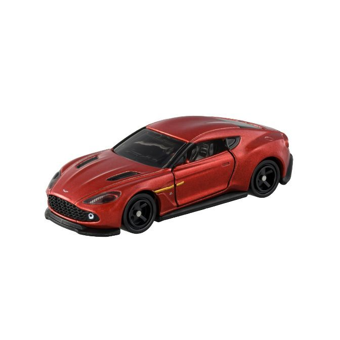 Red Aston Martin Zagato toy car with black wheels.