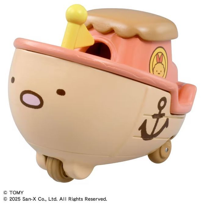 Sumikko Gurashi boat toy with wheels, featuring an anchor and character design.
