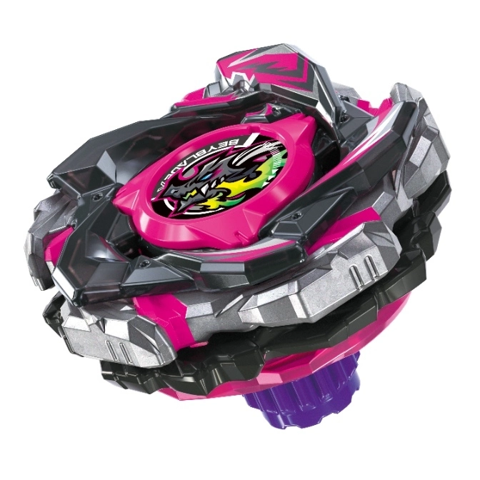  Pink and black Beyblade with a dragon design on the center disc.