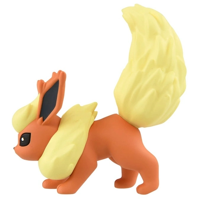  Flareon toy figure with orange body and yellow mane and tail.