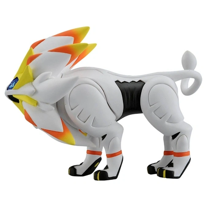  Solgaleo toy figure with white body, yellow mane, and black accents.