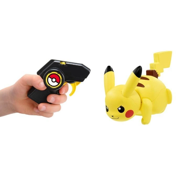 Pikachu RC toy with remote control. Pikachu is yellow and the remote is black.