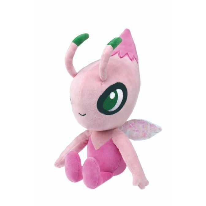  Pink Celebi plush toy with green-tipped antennae and iridescent wings.