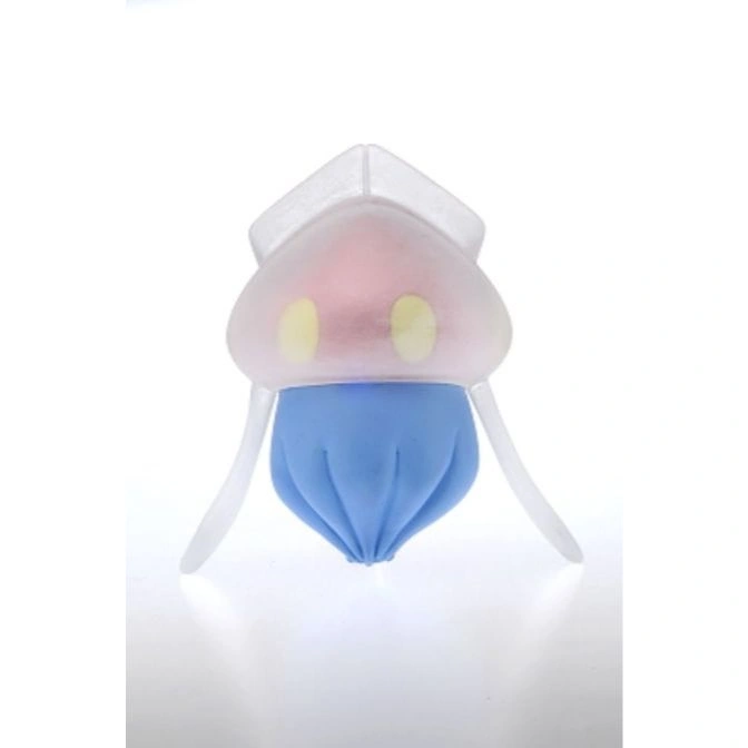  Jellyfish toy with a translucent pink head, blue body, and white tentacles.