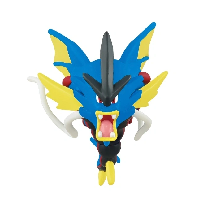  Mega Gyarados toy figure with blue scales, yellow fins, and a fierce expression.