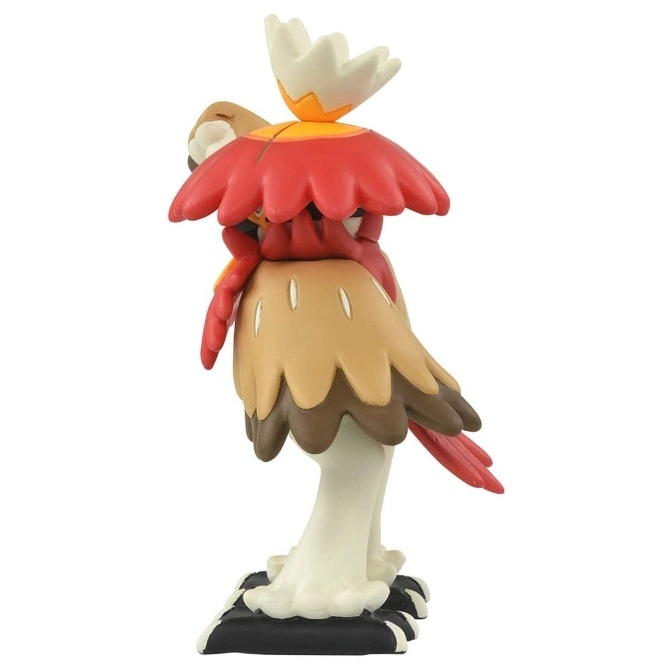  Decidueye Pokémon figure with red flower-like head and leaf-shaped tail feathers.