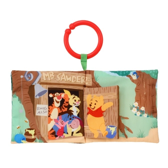  Winnie the Pooh soft book with Tigger, Piglet, Eeyore, and Rabbit at Mr. Sanderz's door.