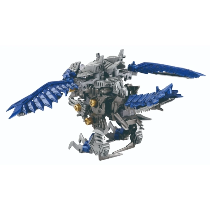  Grey and blue robotic bird toy with outstretched wings and detailed mechanical features.