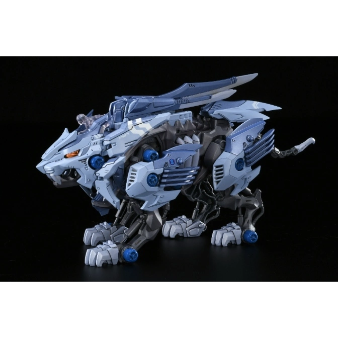  Blue and white Zoids Liger toy with mechanical details and a long tail.