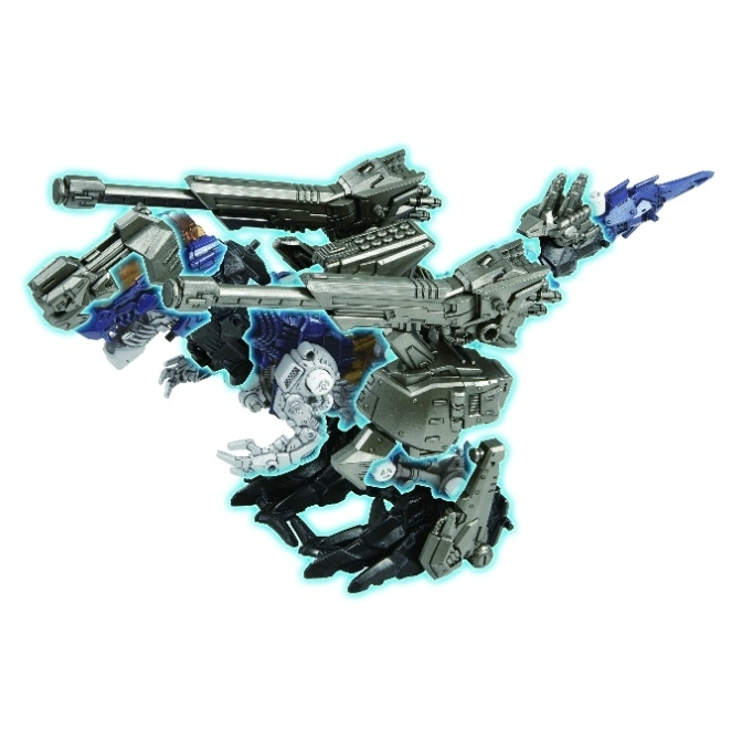 Grey and blue Zoids toy with cannons, claws, and mechanical details.