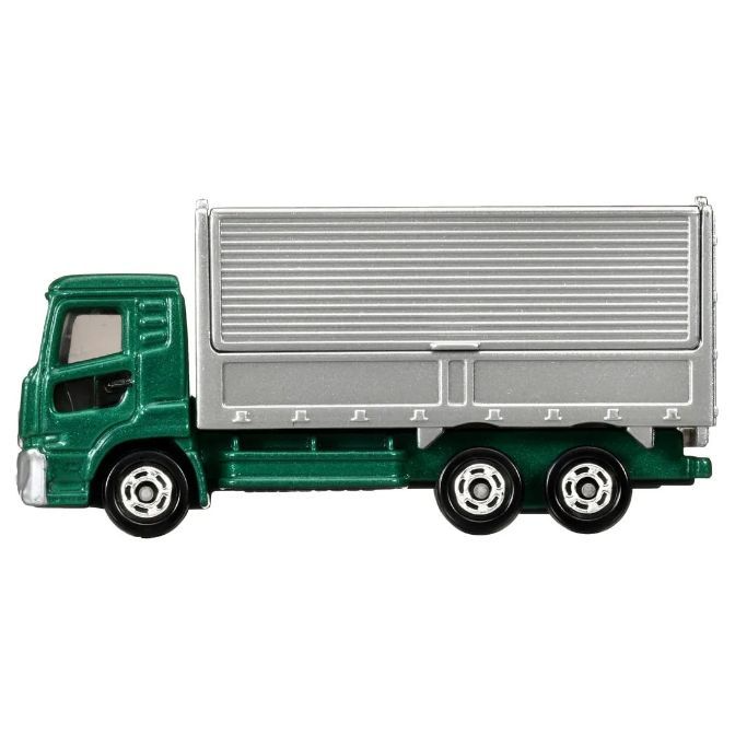  Green toy truck with a silver cargo container.