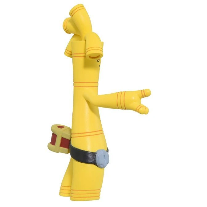  Yellow Gumby toy with a black belt and pointing hand.