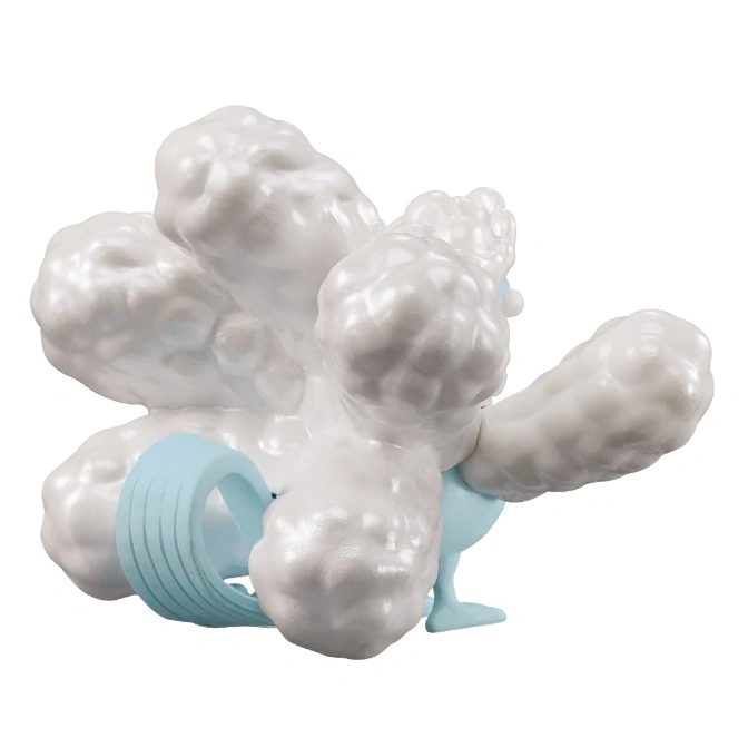  Furret plush toy with blue ring. White, fluffy, and cute.