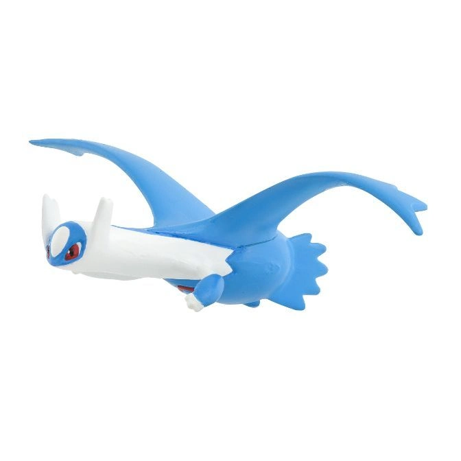 Blue and white Latias Pokémon toy figure with wings outstretched.