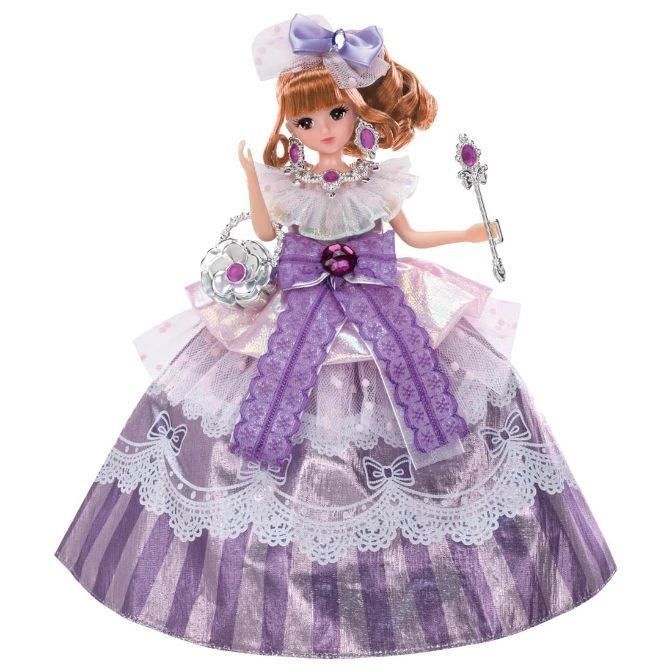 Doll in a purple gown with a wand and purse.
