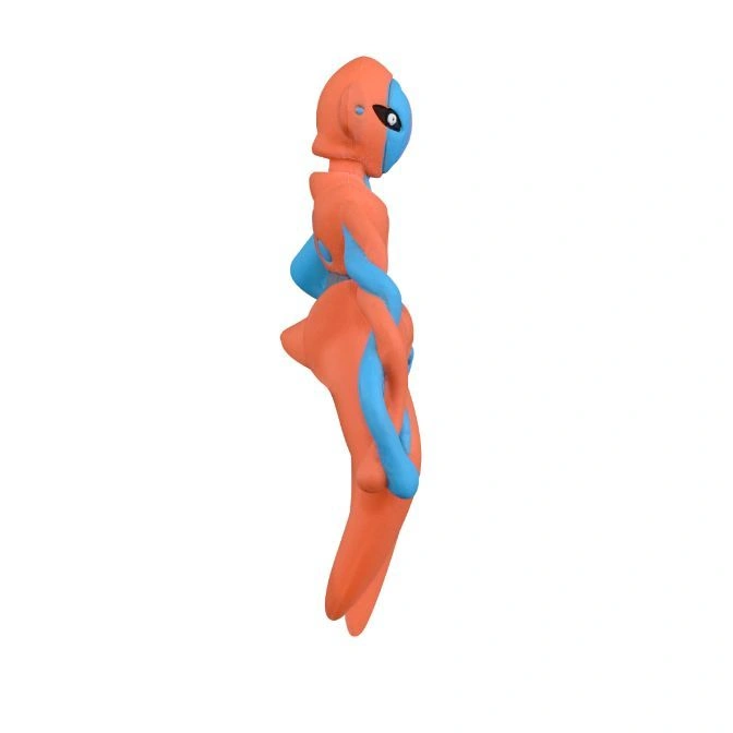  Orange and blue Deoxys toy figure, side view.