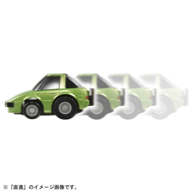  Green toy car in motion blur, showing movement.