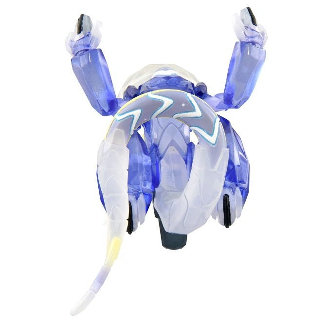  Translucent blue toy creature with raised arms and a curled tail.