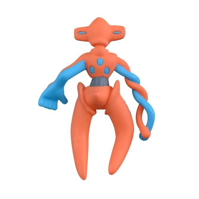  Orange and blue Deoxys toy figure with twisted arms and a geometric head.