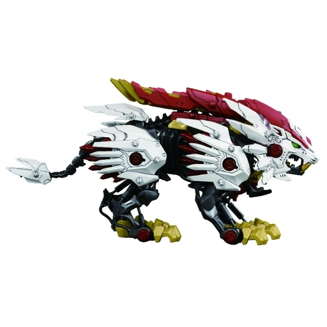  Zoids Liger Zero toy: red, white, and gold robotic lion with detailed armor and mechanical features.