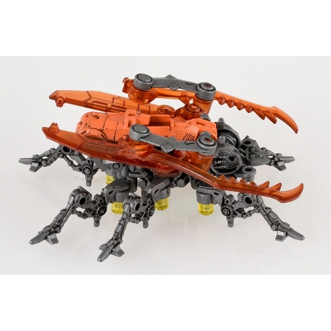  Orange and gray spider-like robot toy with translucent blades and articulated legs.