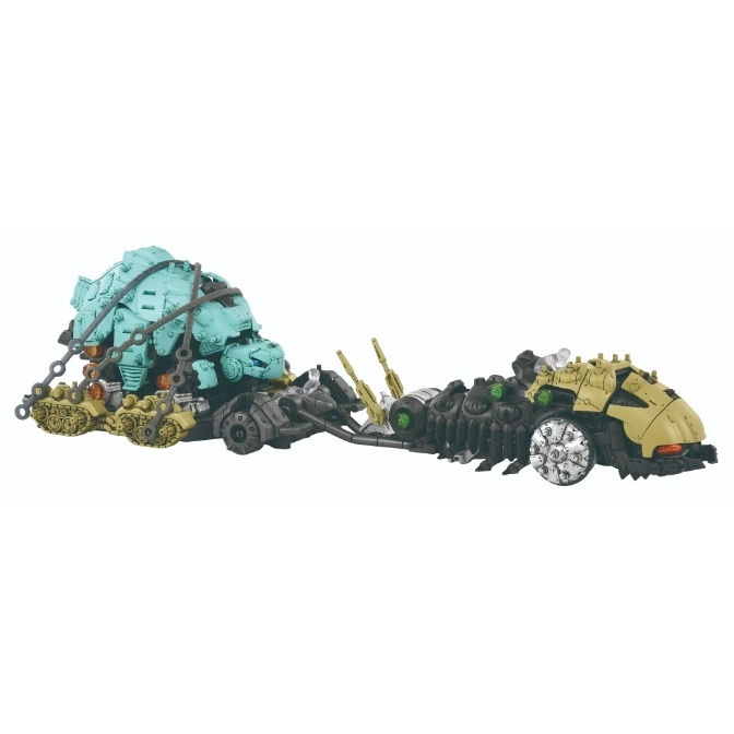  Zoids Death Stinger towing a Brachios Zoid with chains. Detailed model kit.