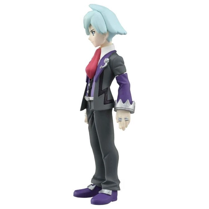 Pokémon figurine of Steven Stone in a suit with purple accents and light blue hair.