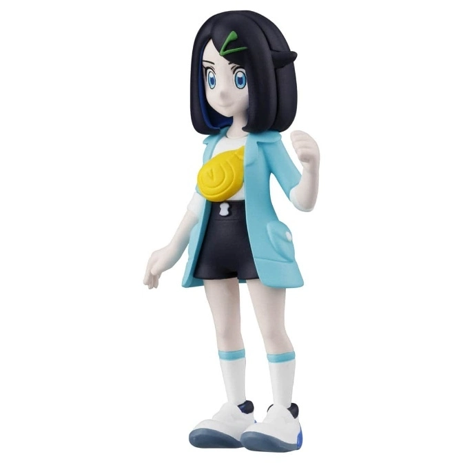  Pokémon Liko figure with blue jacket, black shorts, yellow bag, and white shoes.