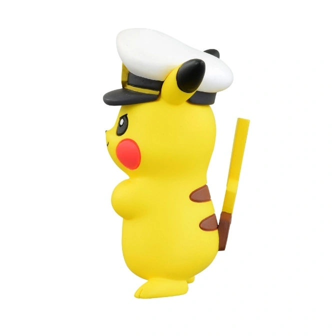  Pikachu figure wearing a captain's hat with a yellow tail.