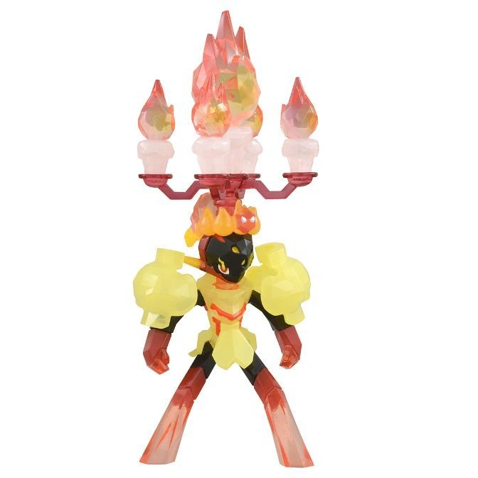  Magmar toy with flame headpiece and candle-like protrusions.