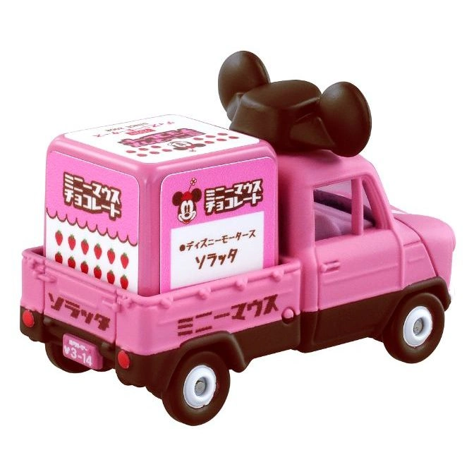  Pink Disney Motors Minnie Mouse chocolate delivery truck toy with Mickey ears on top.