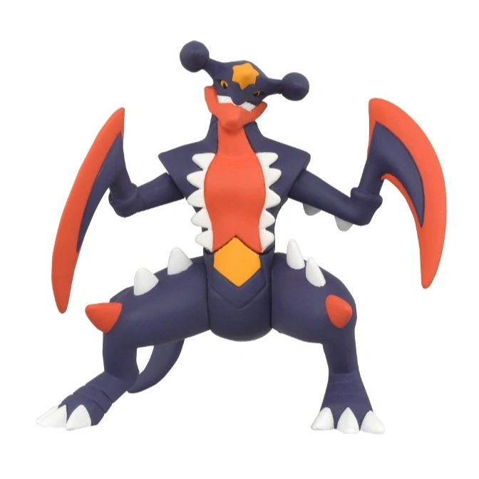  Garchomp toy figure in a dynamic pose, featuring its signature blue, orange, and white colors.