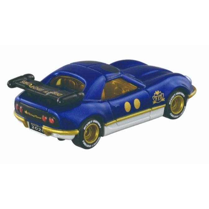 Blue Disney Motors toy car with gold accents and a spoiler.