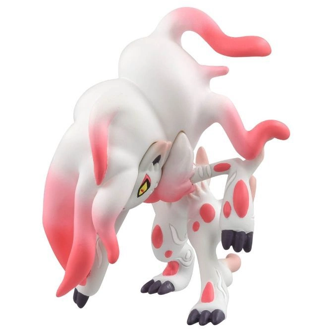  Hisuian Zoroark toy figure with white and pink fur, standing on four legs with dark claws.