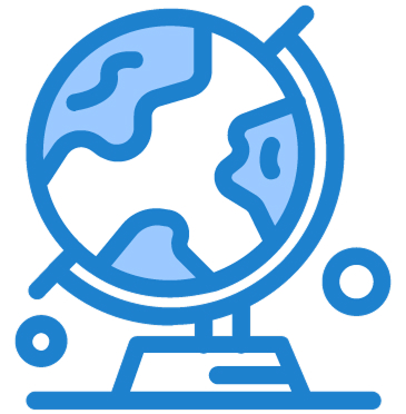 Blue globe icon representing worldwide or global concept.